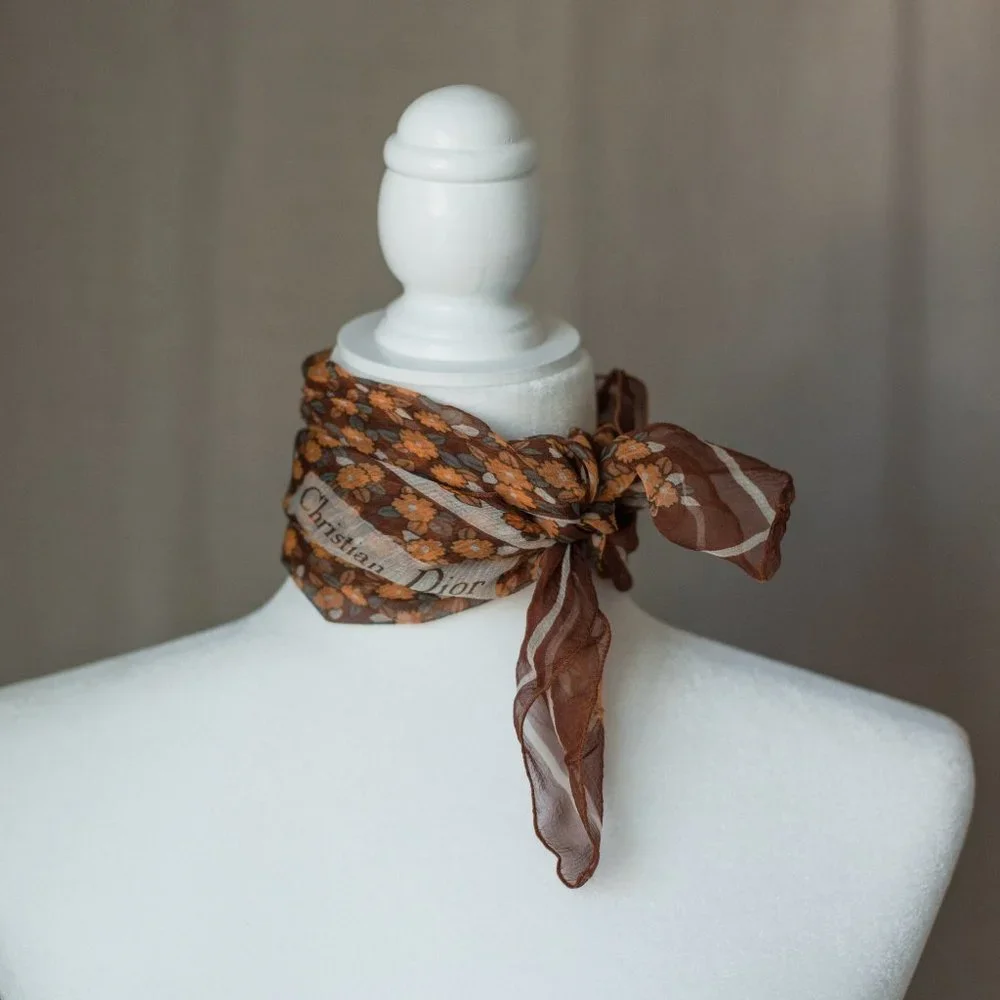 Vintage Dior 100% Silk Scarf Neutral Colors